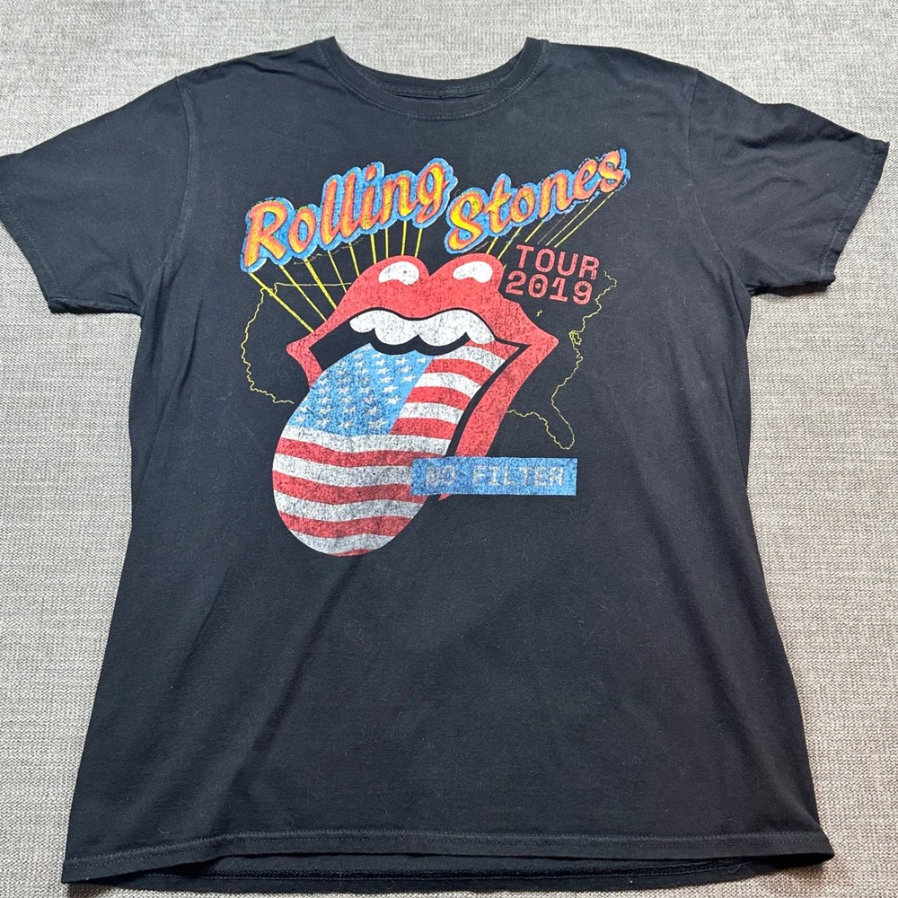 Rolling Stones Tour 2019 T-Shirt Mens L Black  No Filter‎ Band Tee